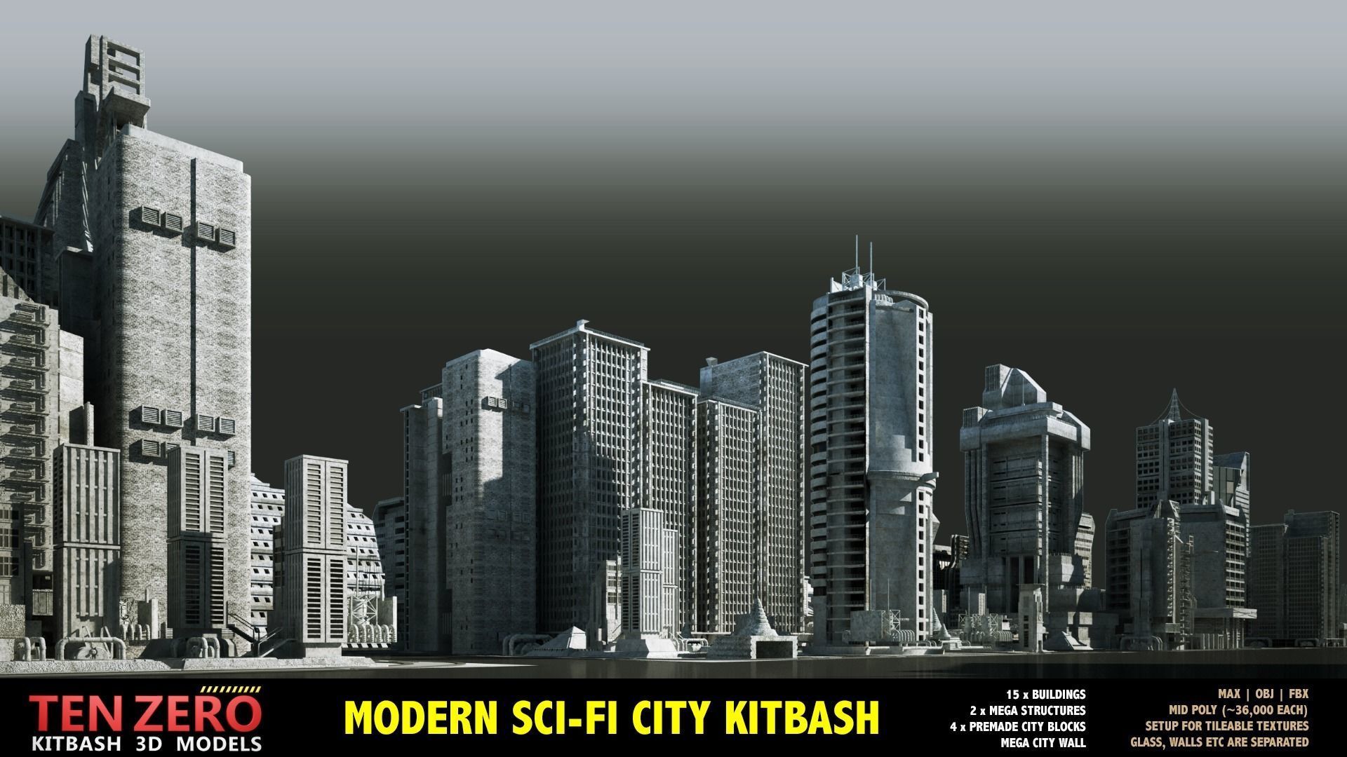 MEGA SCI-FI BUILDINGS KITBASH 3D model_2
