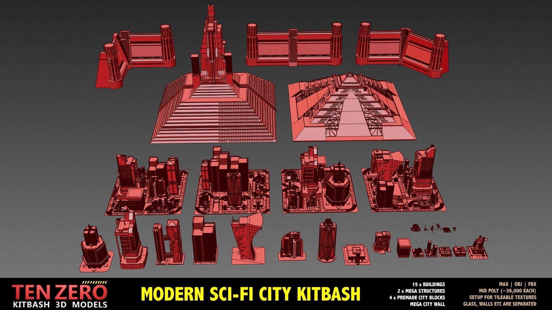 MEGA SCI-FI BUILDINGS KITBASH 3D model_3