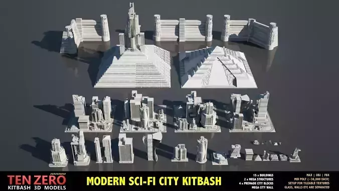 MEGA SCI-FI BUILDINGS KITBASH 3D model
