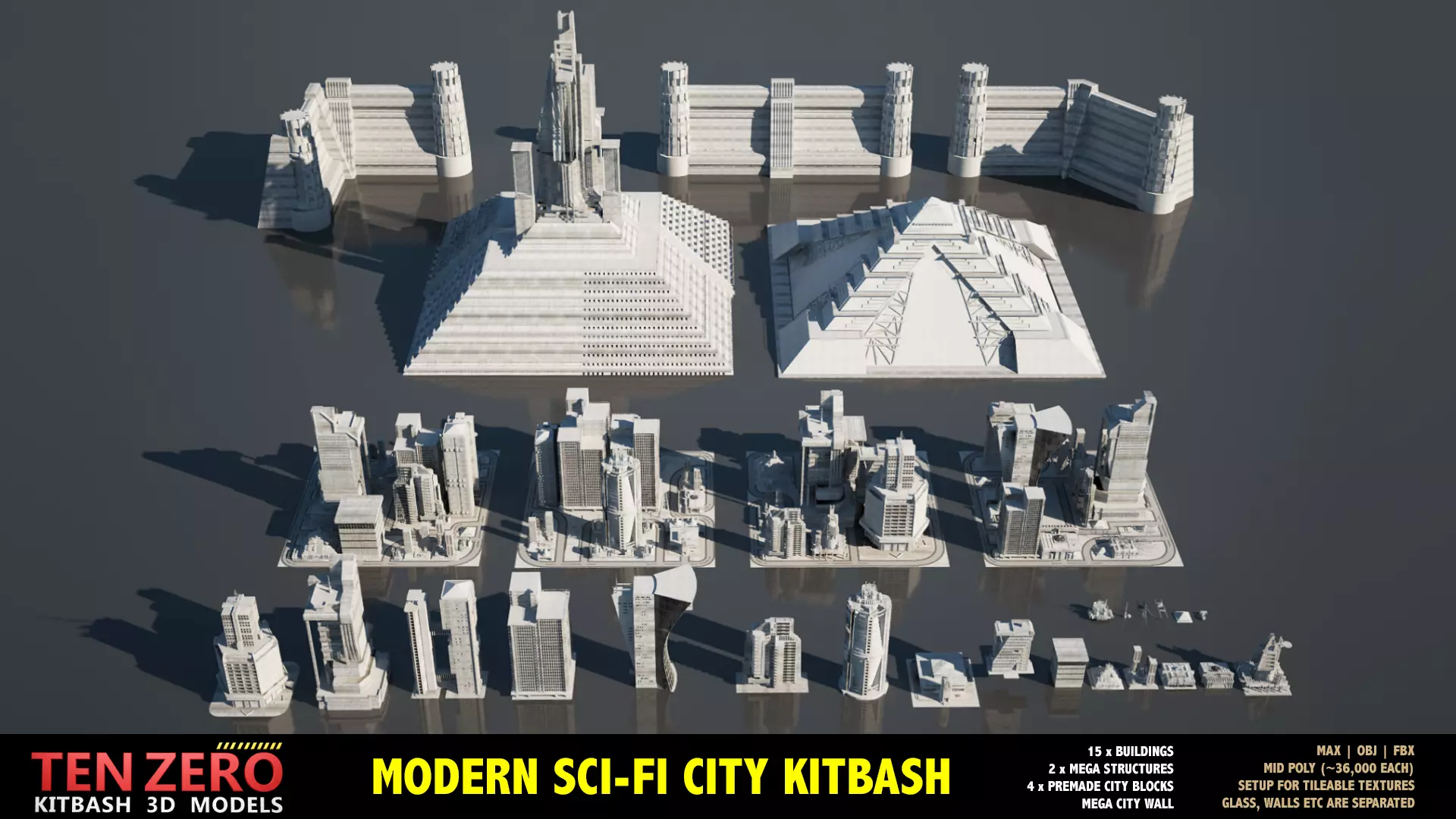 MEGA SCI-FI BUILDINGS KITBASH 3D model_0