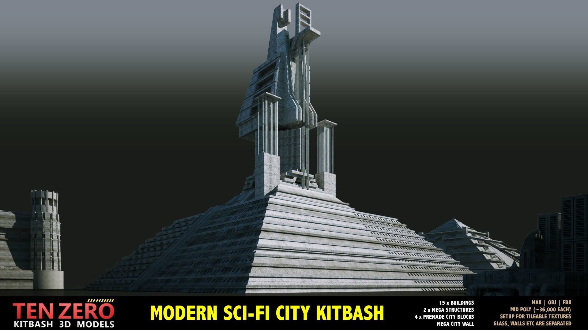MEGA SCI-FI BUILDINGS KITBASH 3D model_5