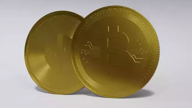 Bitcoin 3D model two gold coins