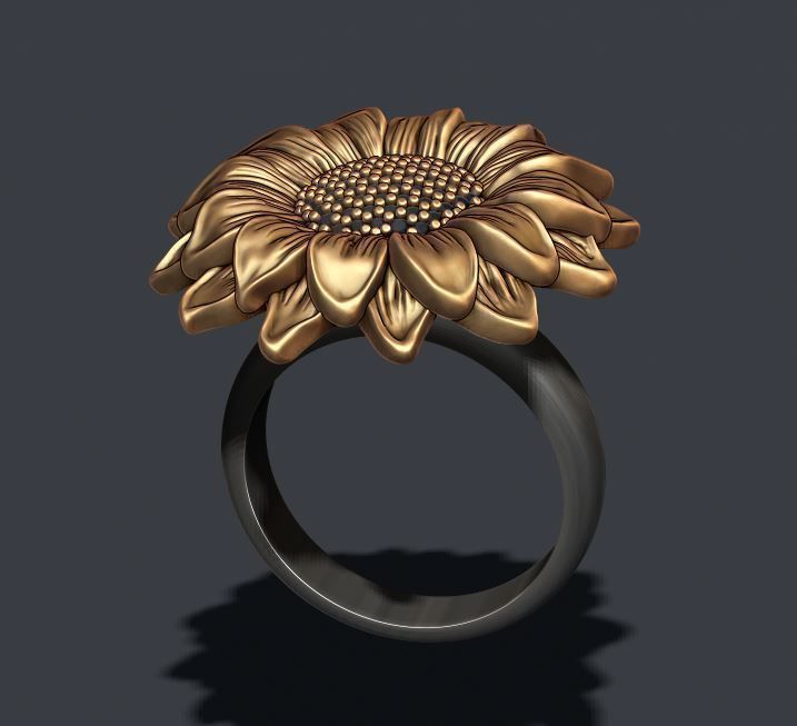 Sunflower ring with gems 3D print model_3