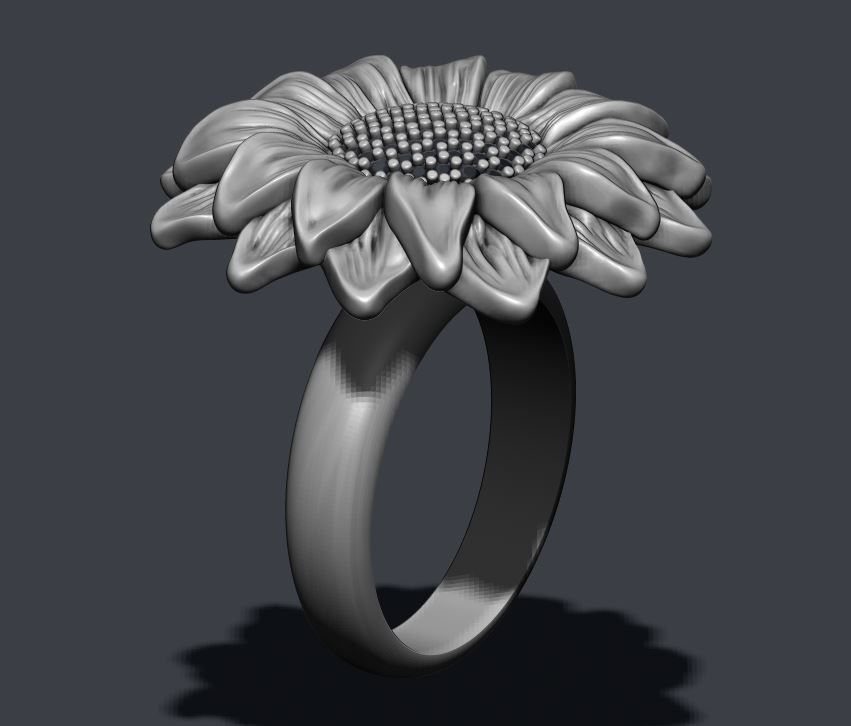 Sunflower ring with gems 3D print model_4