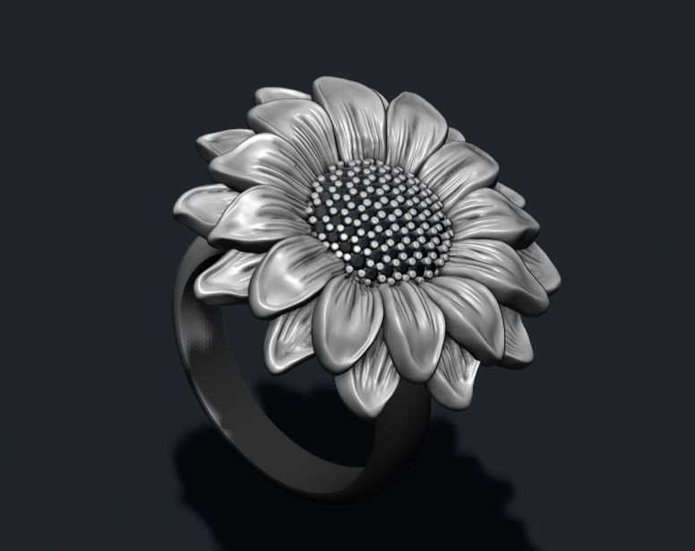 Sunflower ring with gems 3D print model_5