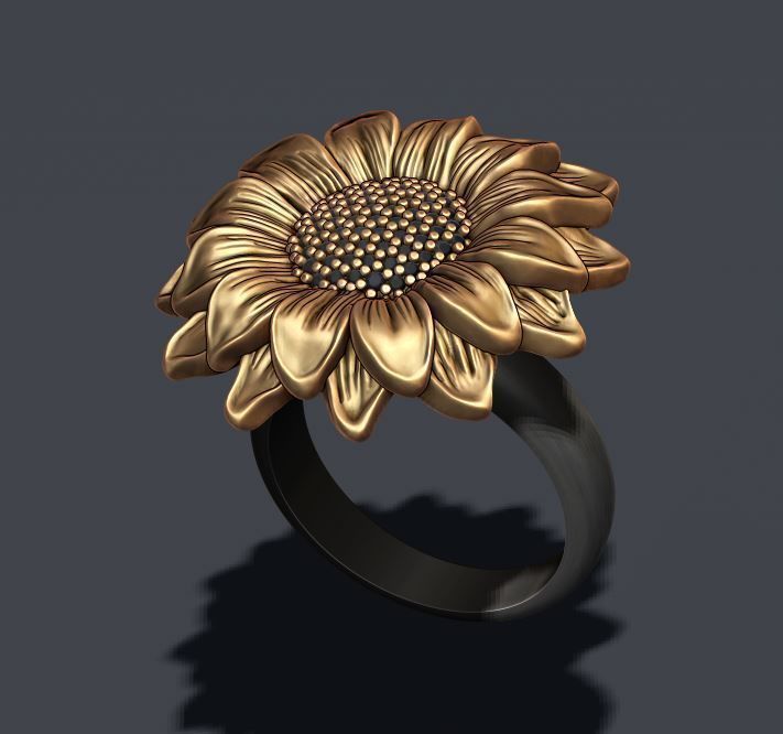 Sunflower ring with gems 3D print model_7
