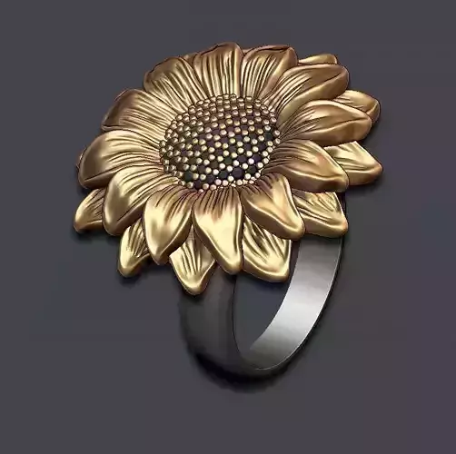 Sunflower ring with gems 3D print model
