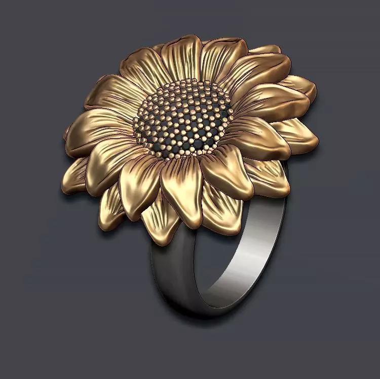 Sunflower ring with gems 3D print model_0
