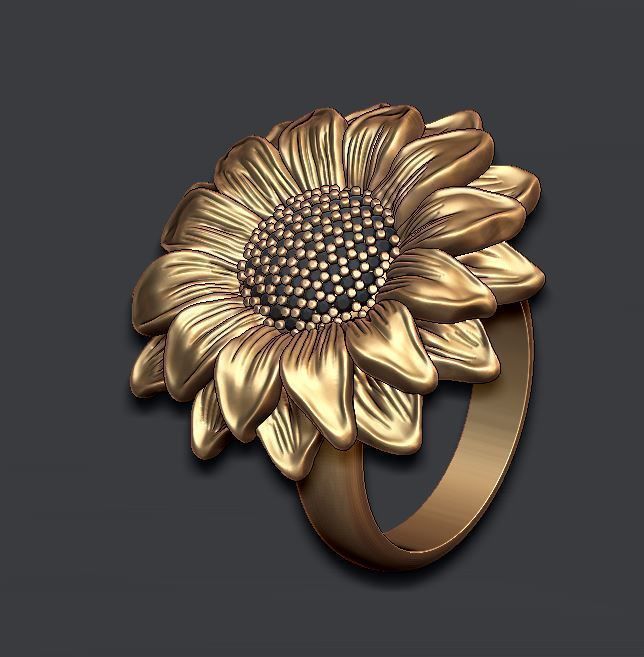 Sunflower ring with gems 3D print model_2