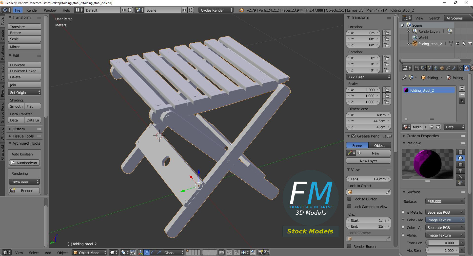 Folding stool 2 3D model_9
