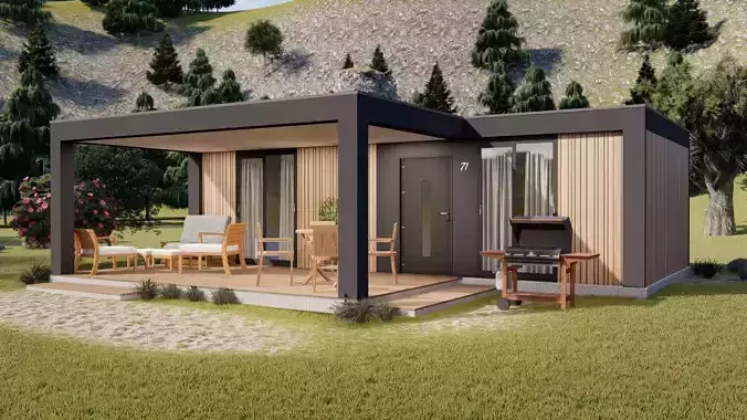 modern mobile home tiny house vacation house on 40m2 3D model