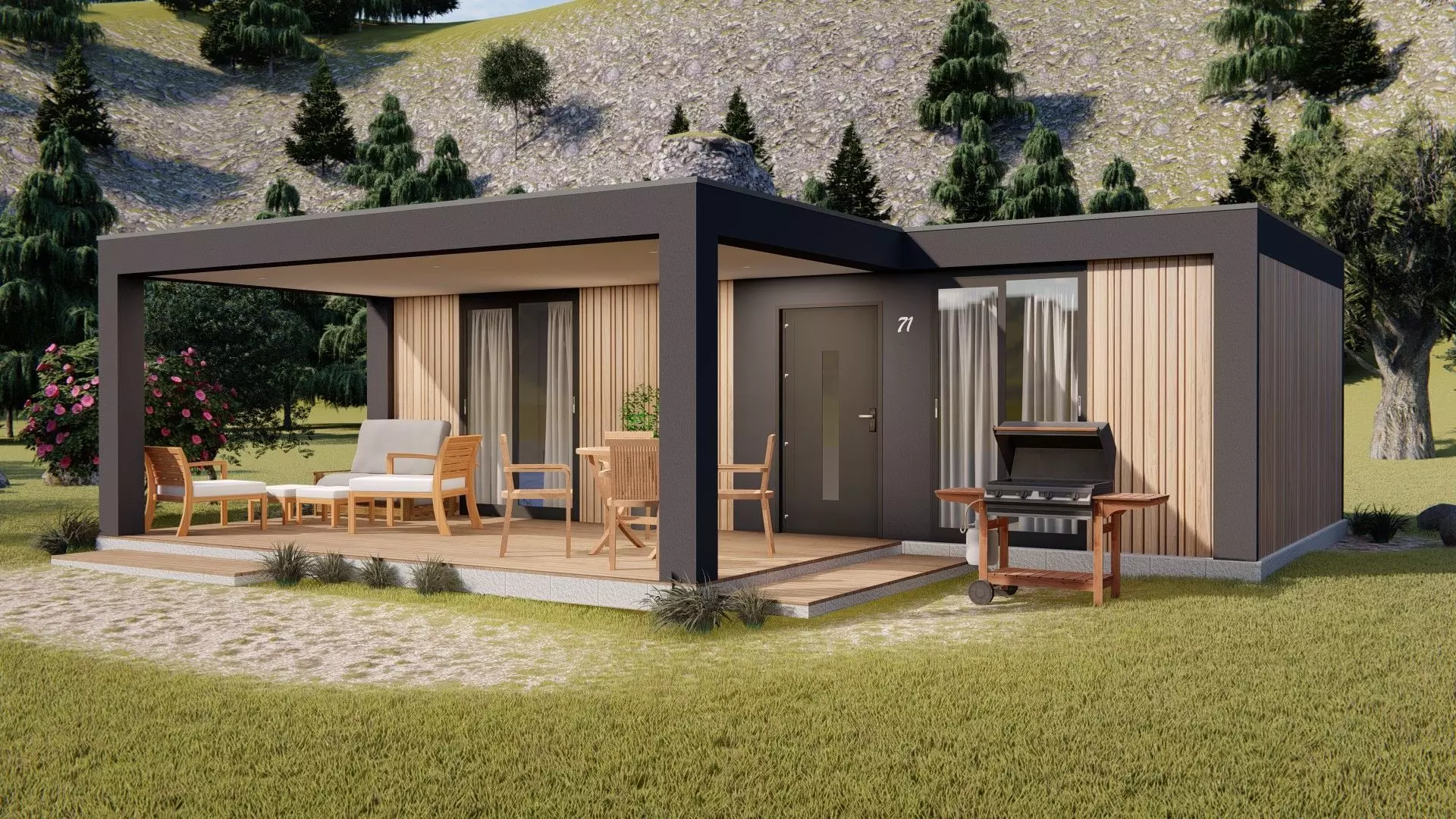 modern mobile home tiny house vacation house on 40m2 3D model_0