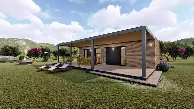 mobile home vacation house tiny house Pagus  40m2  3 bedrooms Low-poly 3D model