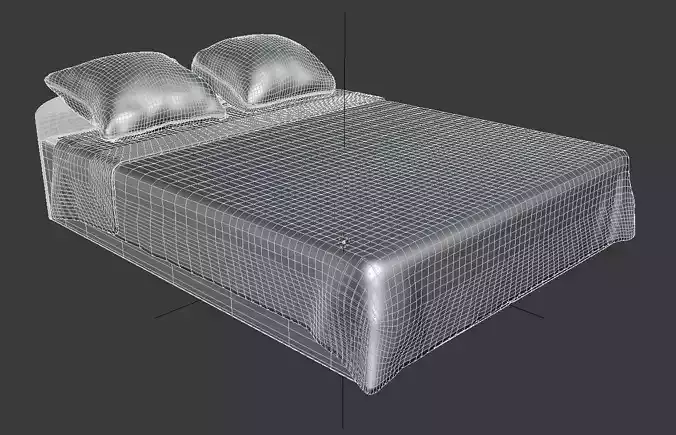 Bed model 3d with sheets and pillows