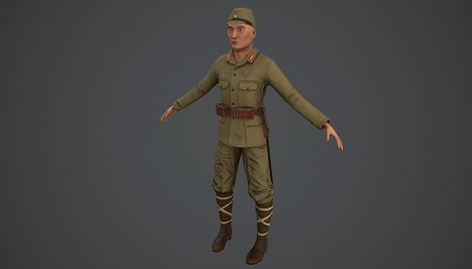 Japanese soldier Low-poly 3D model