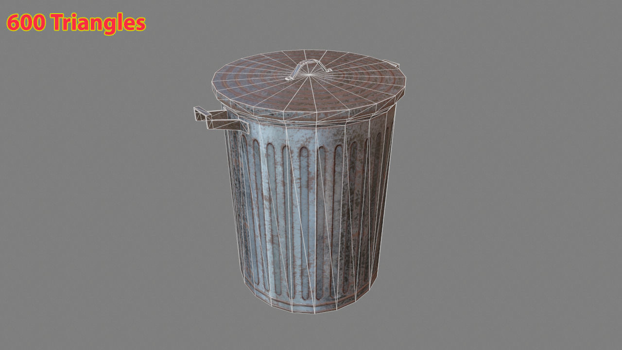Trash Can Low-poly 3D model_5