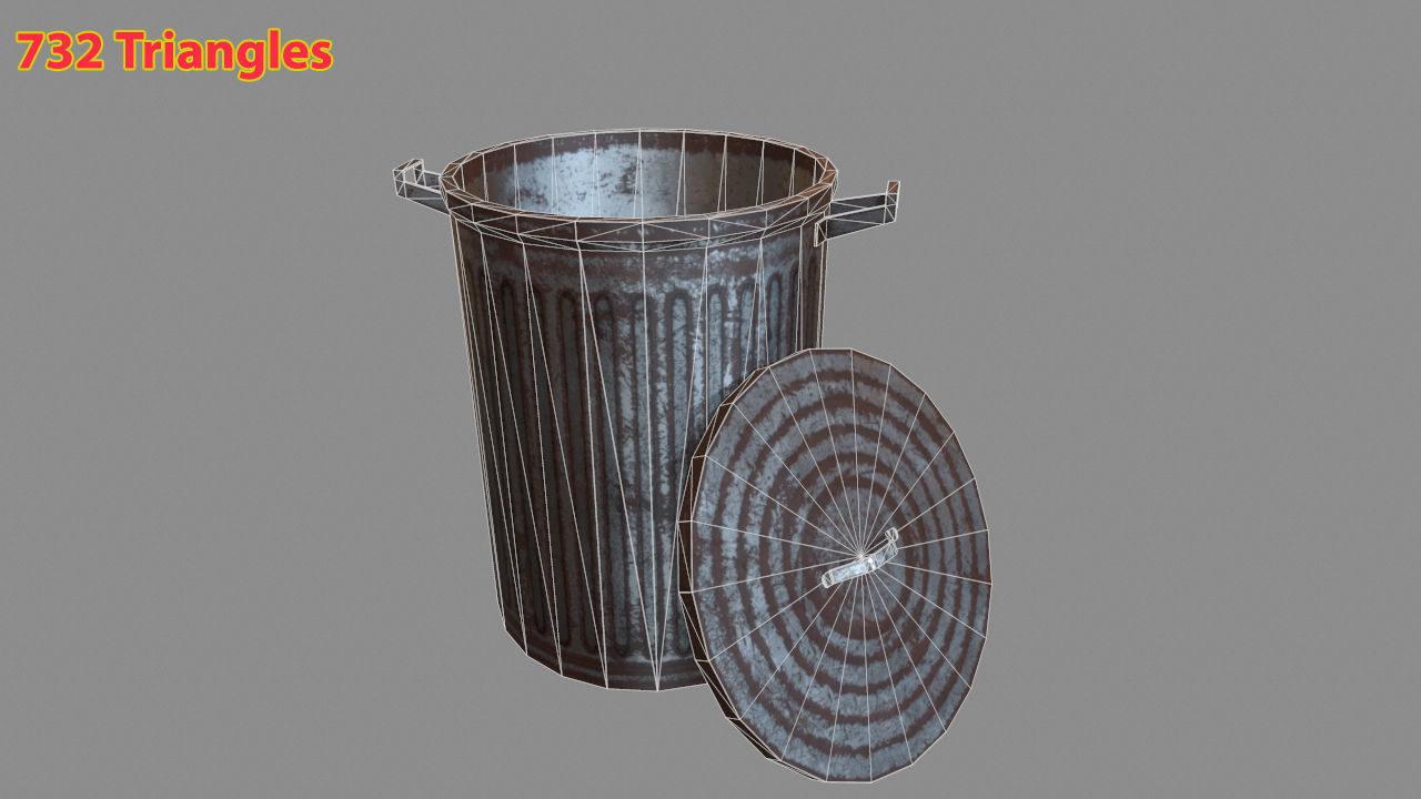 Trash Can Low-poly 3D model_4