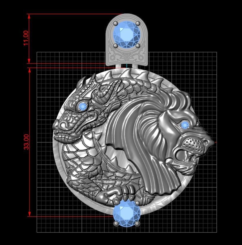 dragon and lion pendant 3D model_1