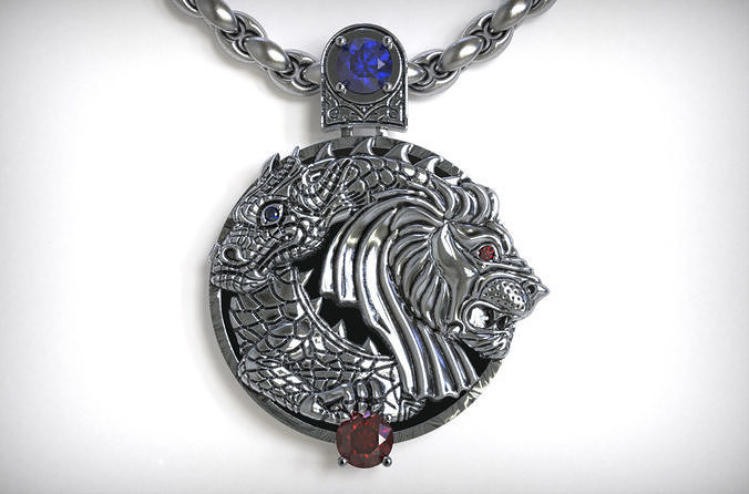 dragon and lion pendant 3D model
