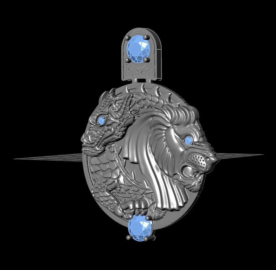 dragon and lion pendant 3D model_2