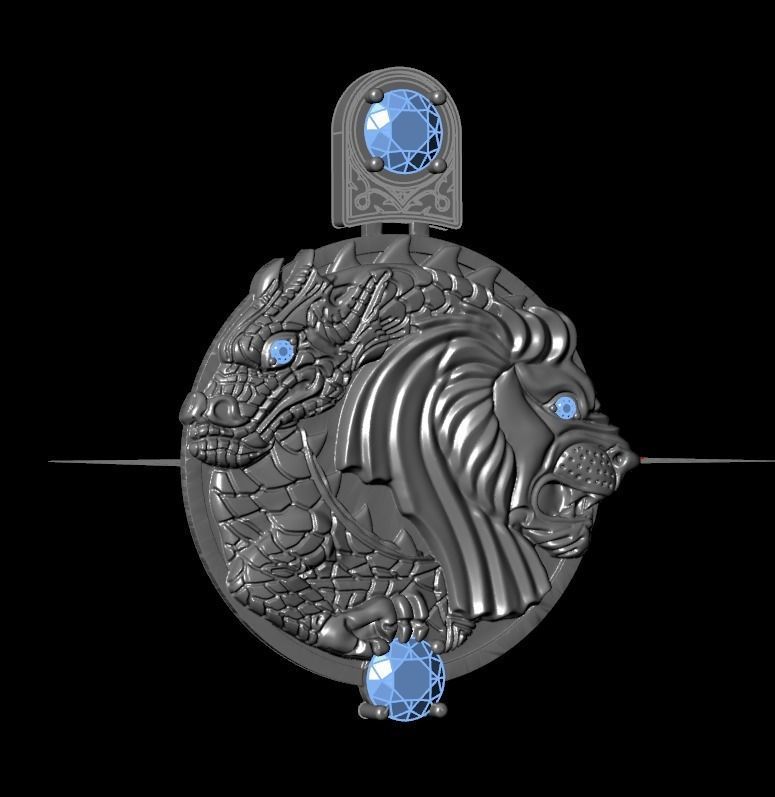dragon and lion pendant 3D model_4