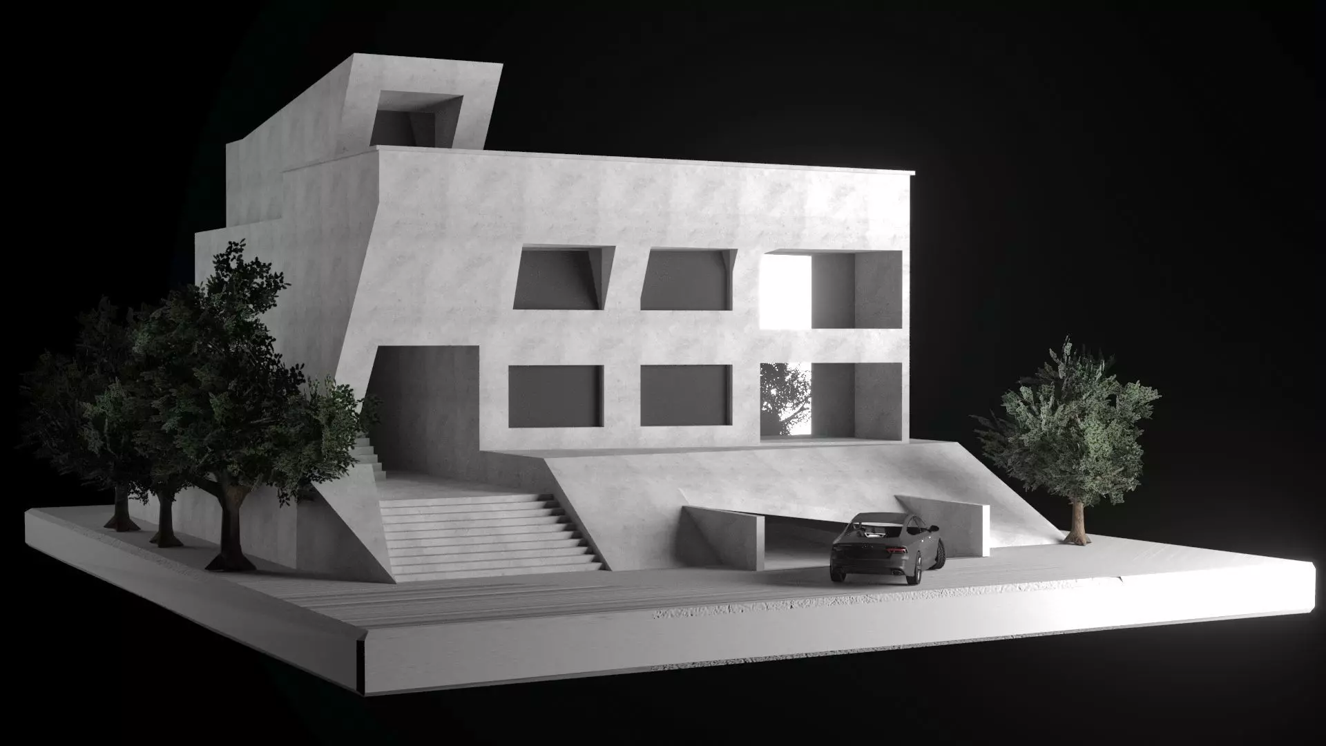 Modern Villa Low-poly 3D model_0