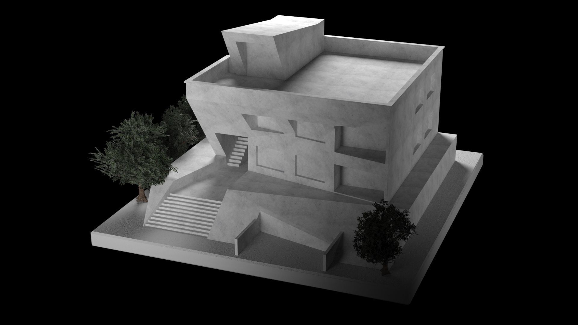 Modern Villa Low-poly 3D model_1