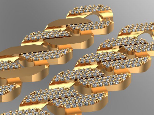 cuban chain or necklace 1mm size stone STL 3D model_1