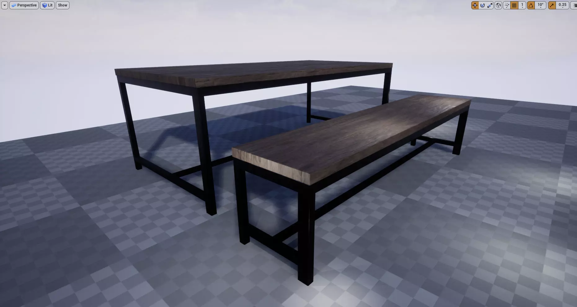 Large Table and Bench Low-poly 3D model_0
