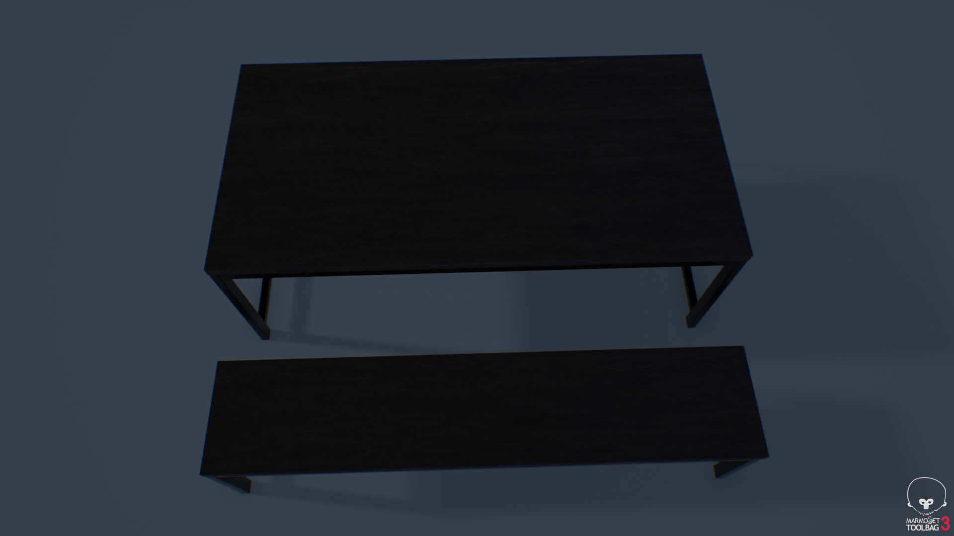Large Table and Bench Low-poly 3D model_5