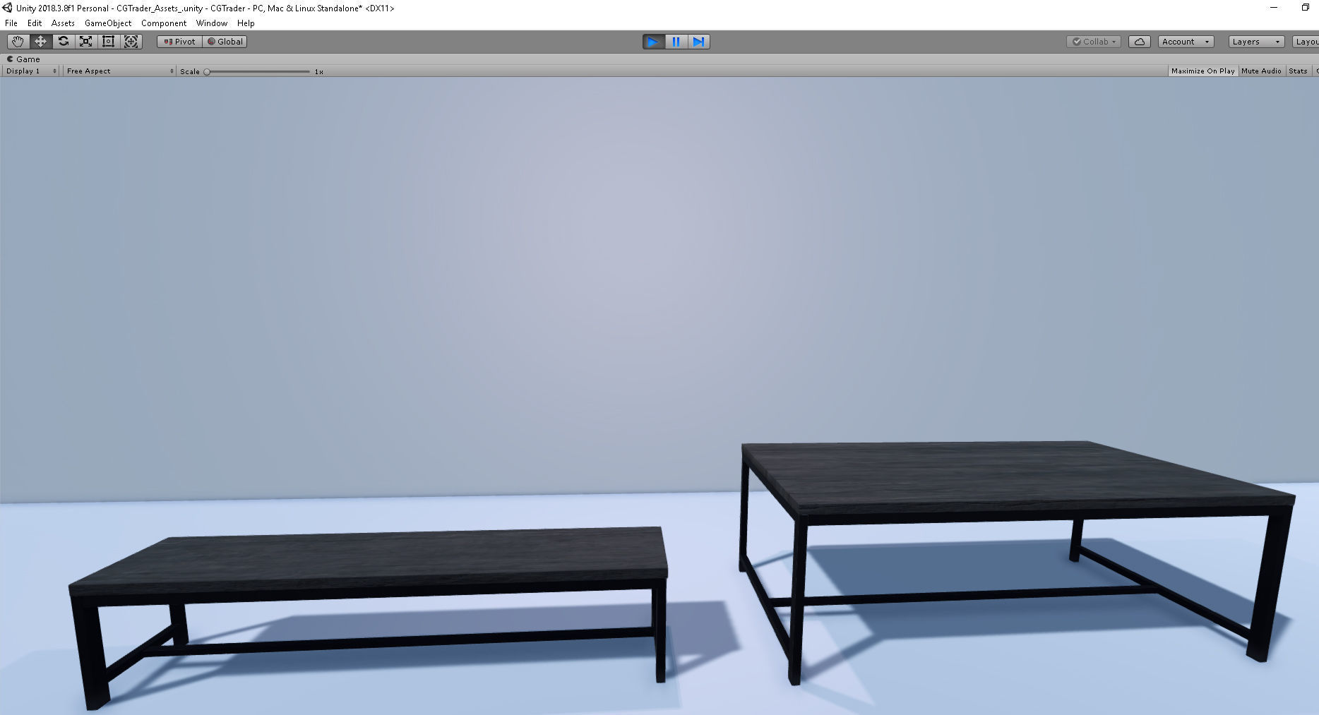 Large Table and Bench Low-poly 3D model_1