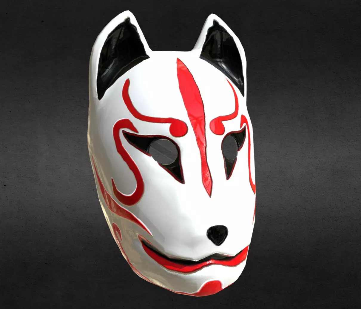 Japanese Kitsune Fox Mask Low-poly 3D model_0
