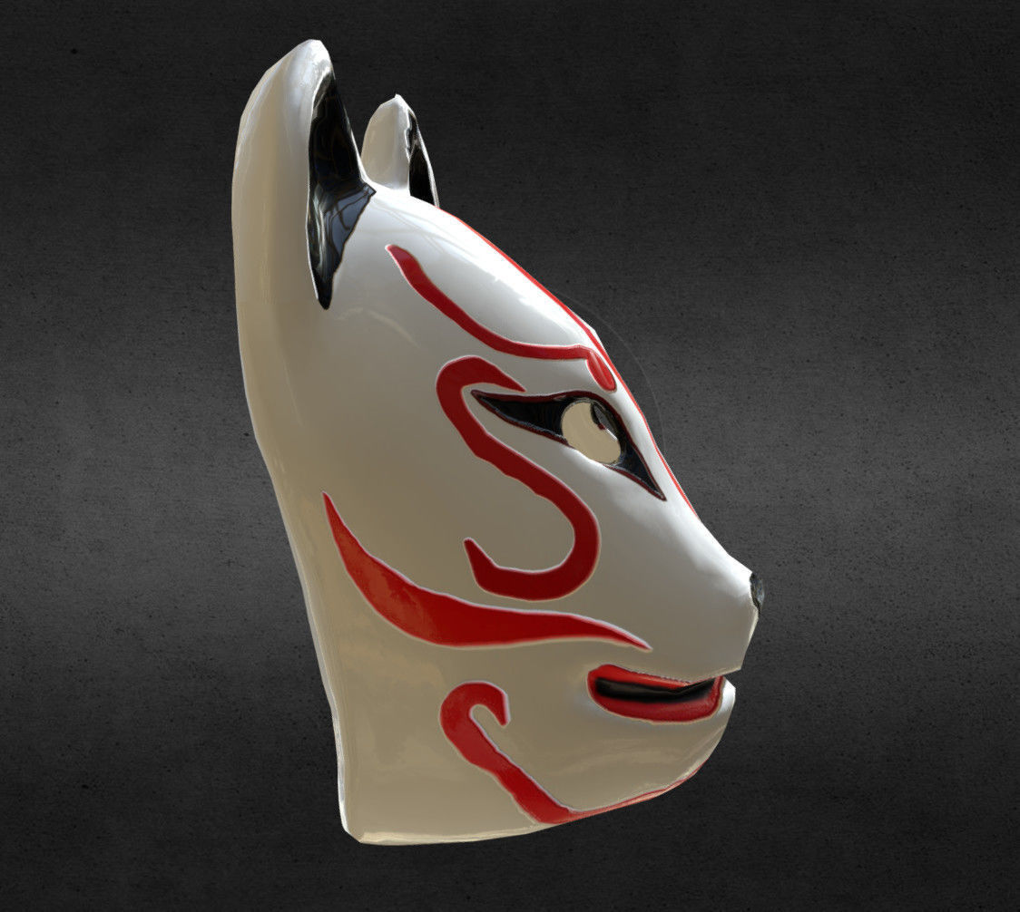 Japanese Kitsune Fox Mask Low-poly 3D model_1