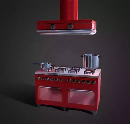 Oven with stove and stove hood old Low-poly 3D model