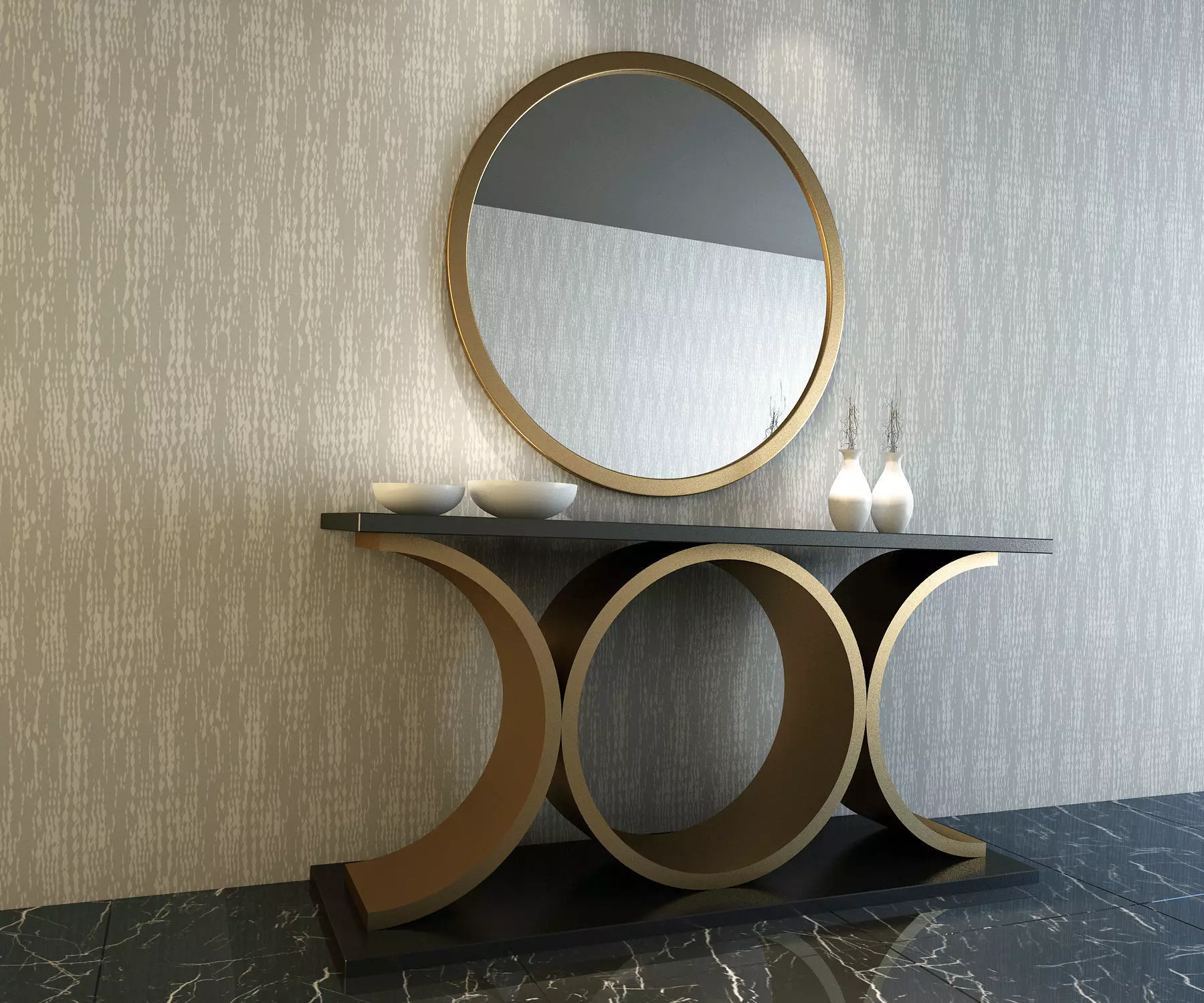 3D CONSOLE MODEL 3D model modern table with round mirror 3D model_0