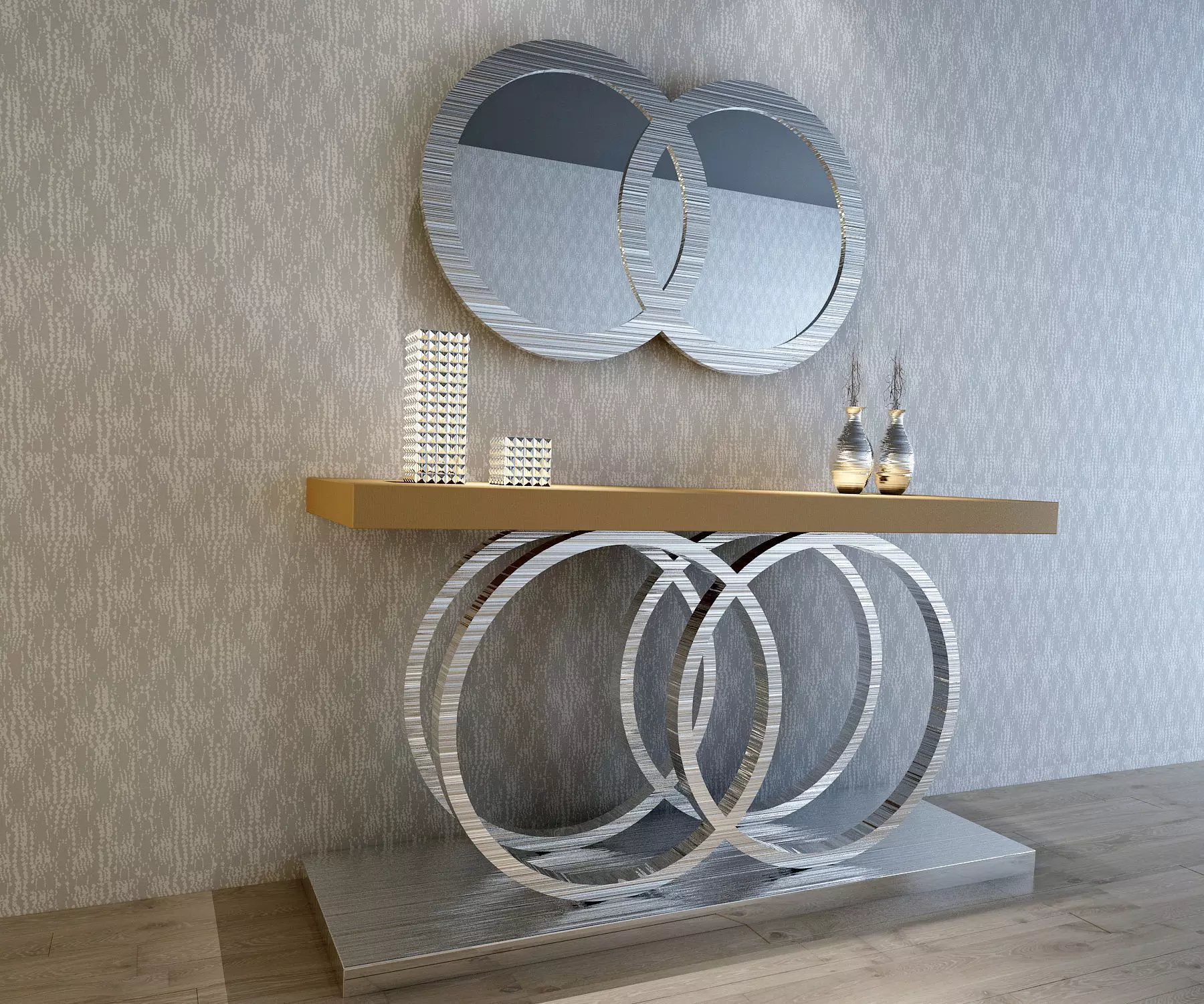 3D CONSOLE MODEL 3D model modern table with two circular mirrors 3D model_0
