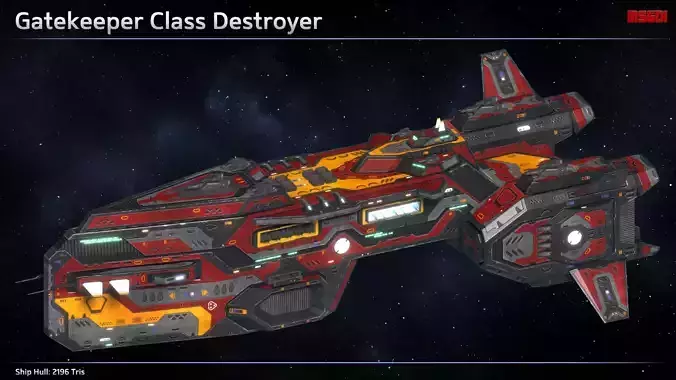 Spaceship Destroyer Gatekeeper Low-poly 3D model