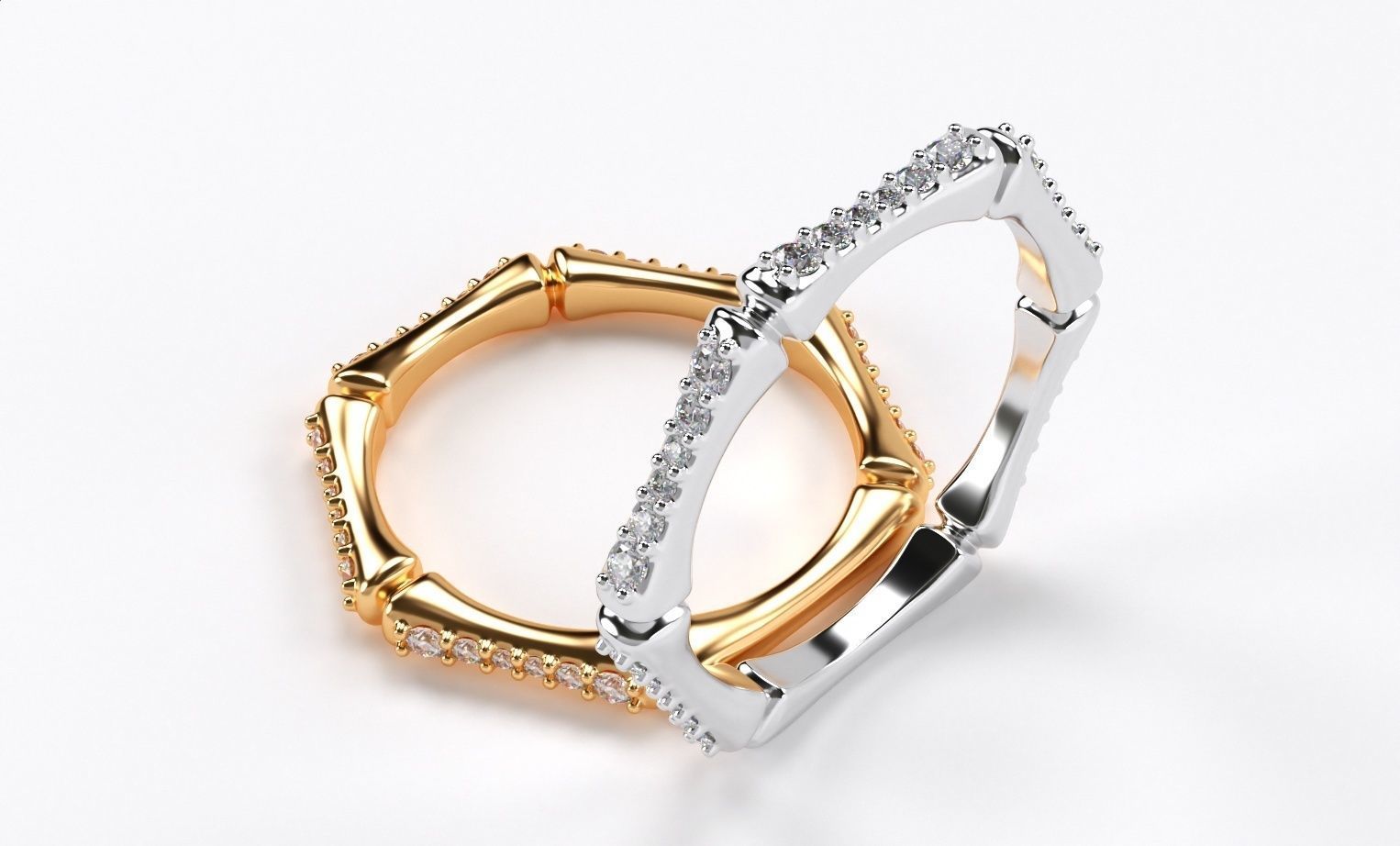 stylish gold ring bone shape with diamonds 3D print model 3D print model_1