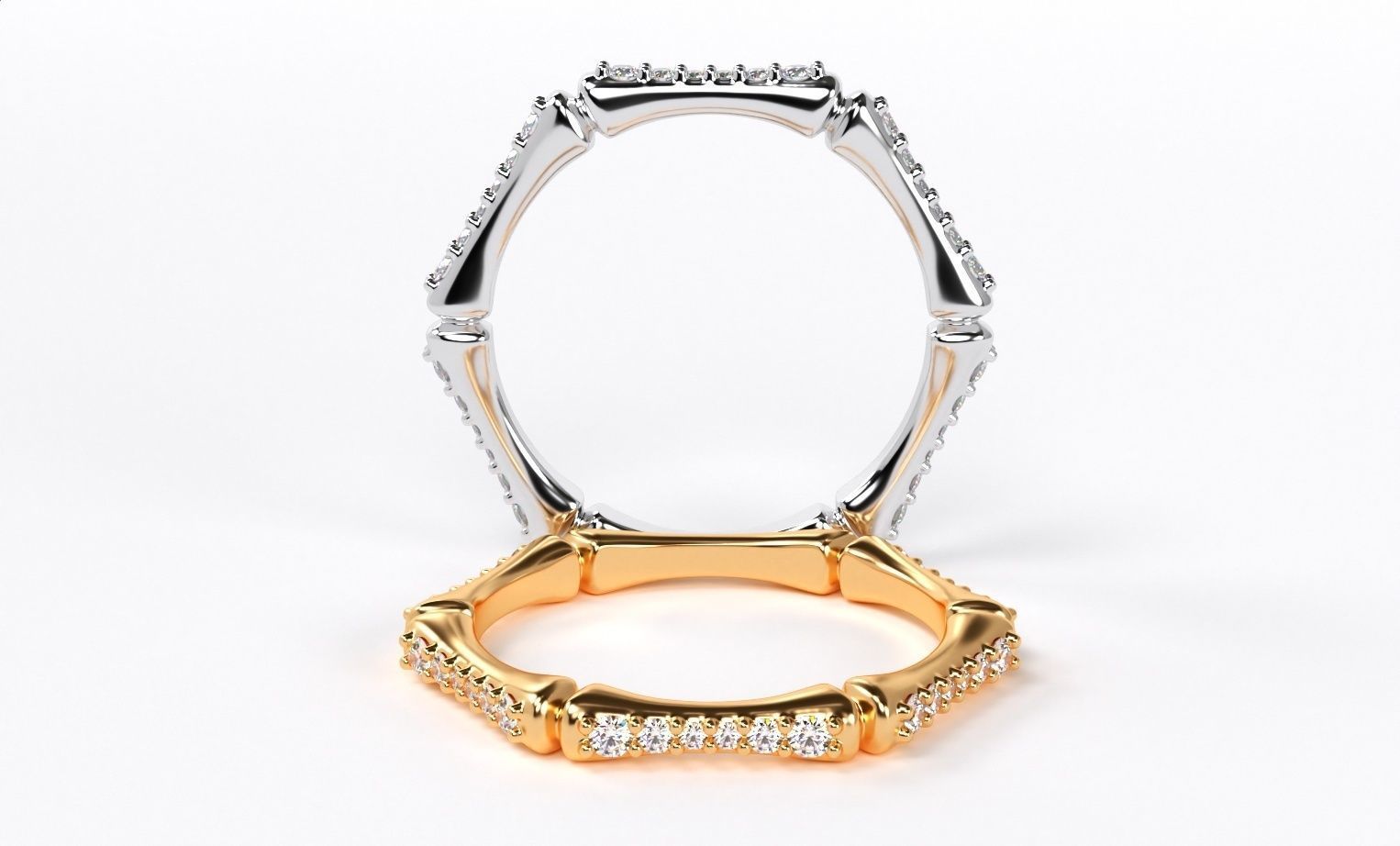 stylish gold ring bone shape with diamonds 3D print model 3D print model_2