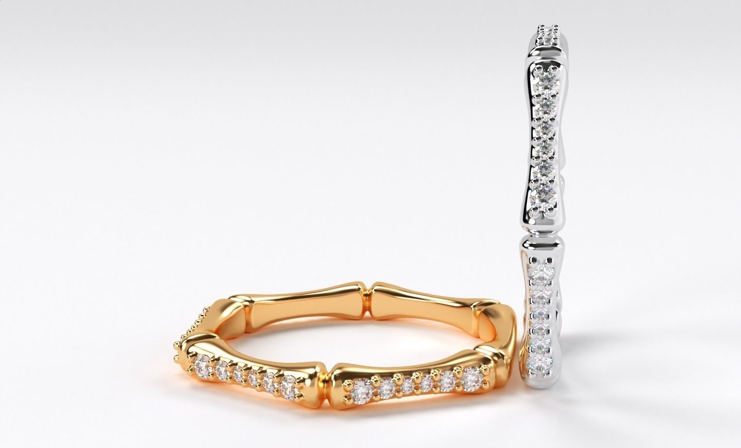 stylish gold ring bone shape with diamonds 3D print model 3D print model_3