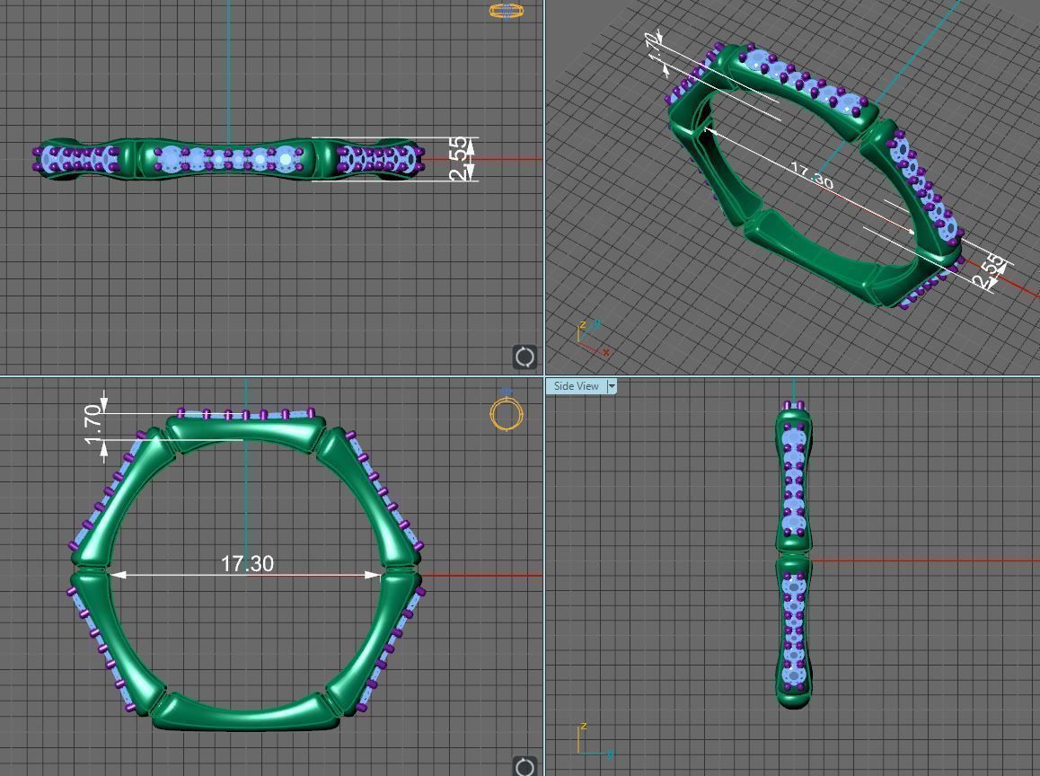 stylish gold ring bone shape with diamonds 3D print model 3D print model_7