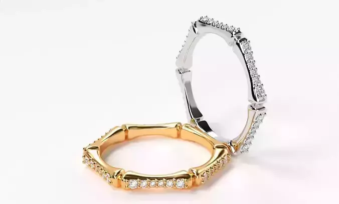 stylish gold ring bone shape with diamonds 3D print model 