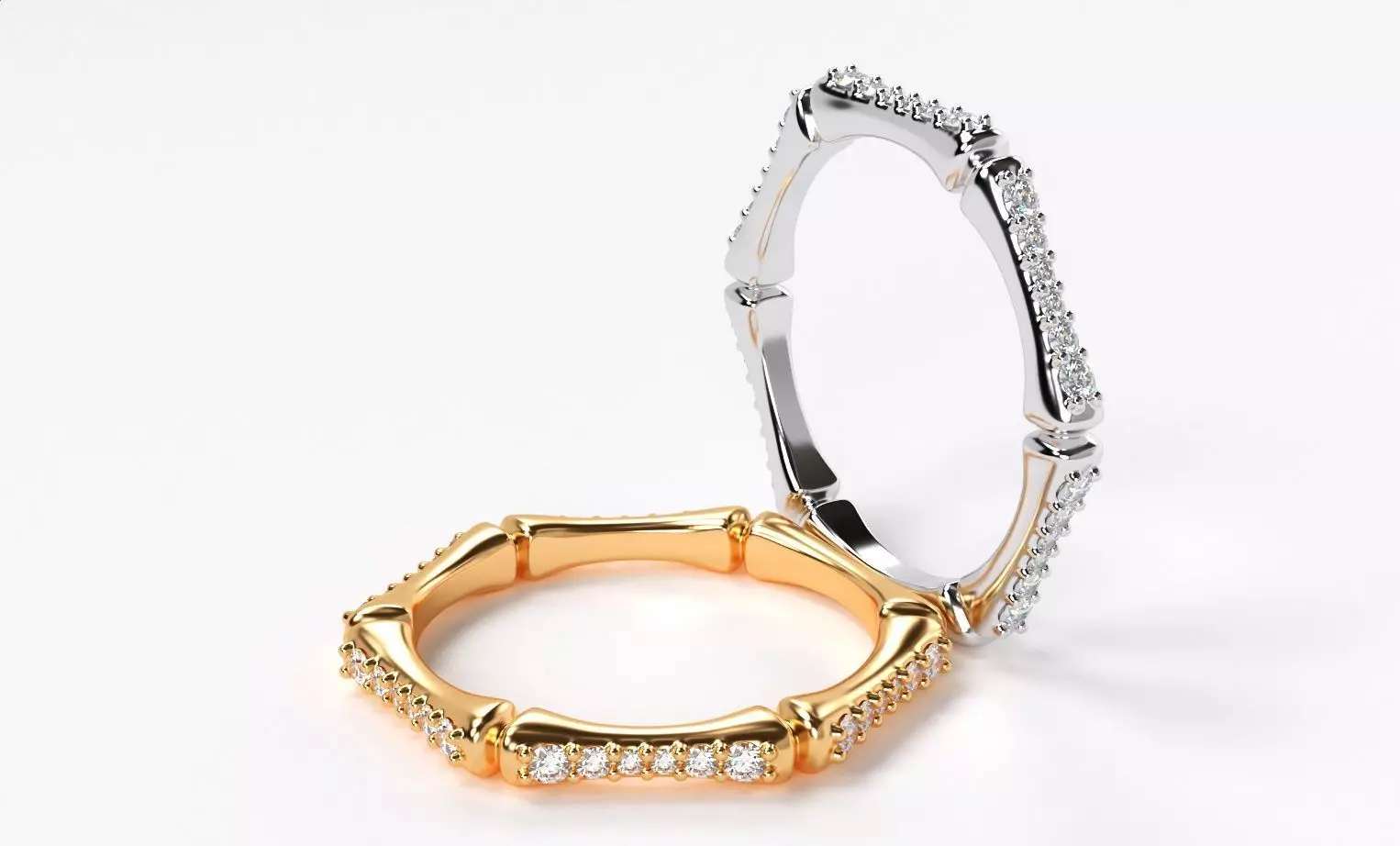 stylish gold ring bone shape with diamonds 3D print model 3D print model_0