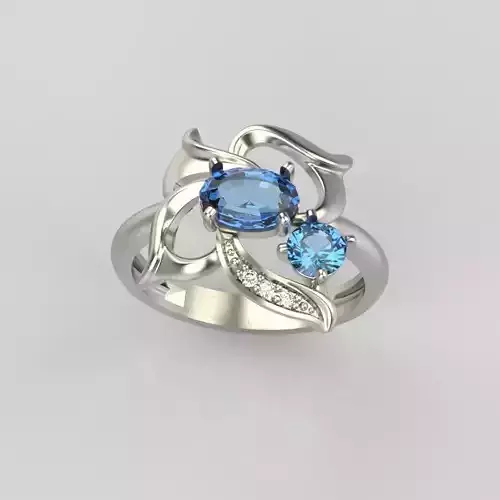 Women Ring with gem and diamonds 3dm stl 3D print model