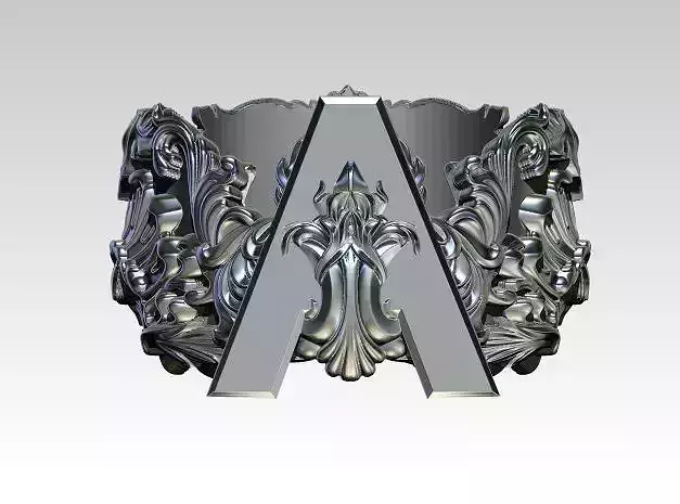 Letter  A Initial Top Crown Kindom Carving Ring Best Super AAA 3D print model