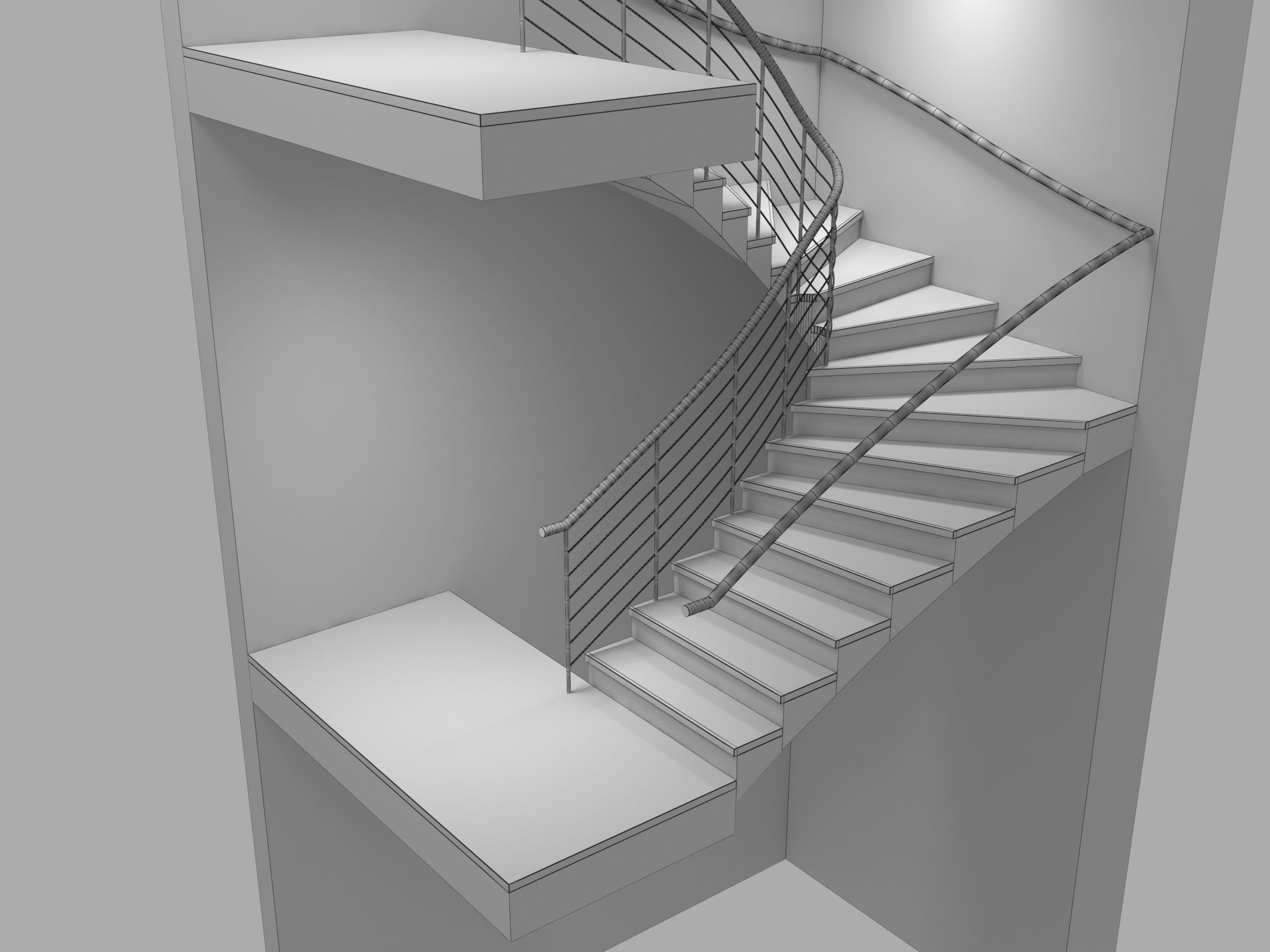 U Stair For Small Areas Low-poly 3D model_10
