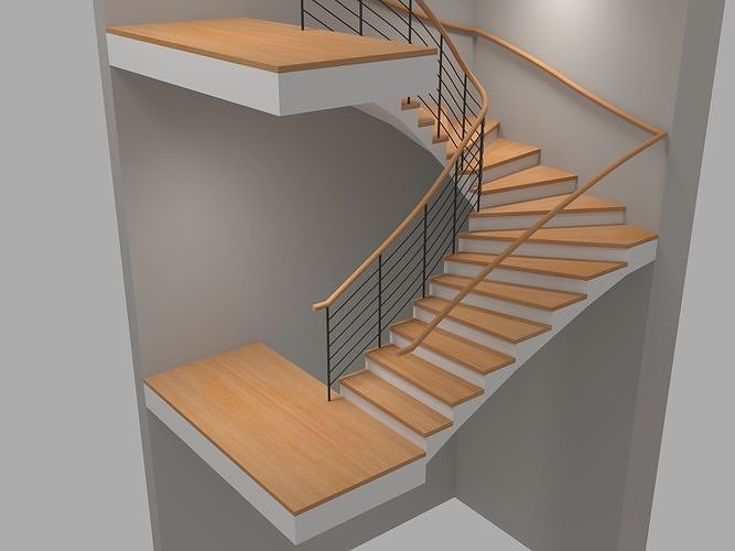 U Stair For Small Areas Low-poly 3D model
