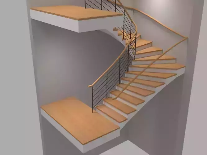 U Stair For Small Areas Low-poly 3D model