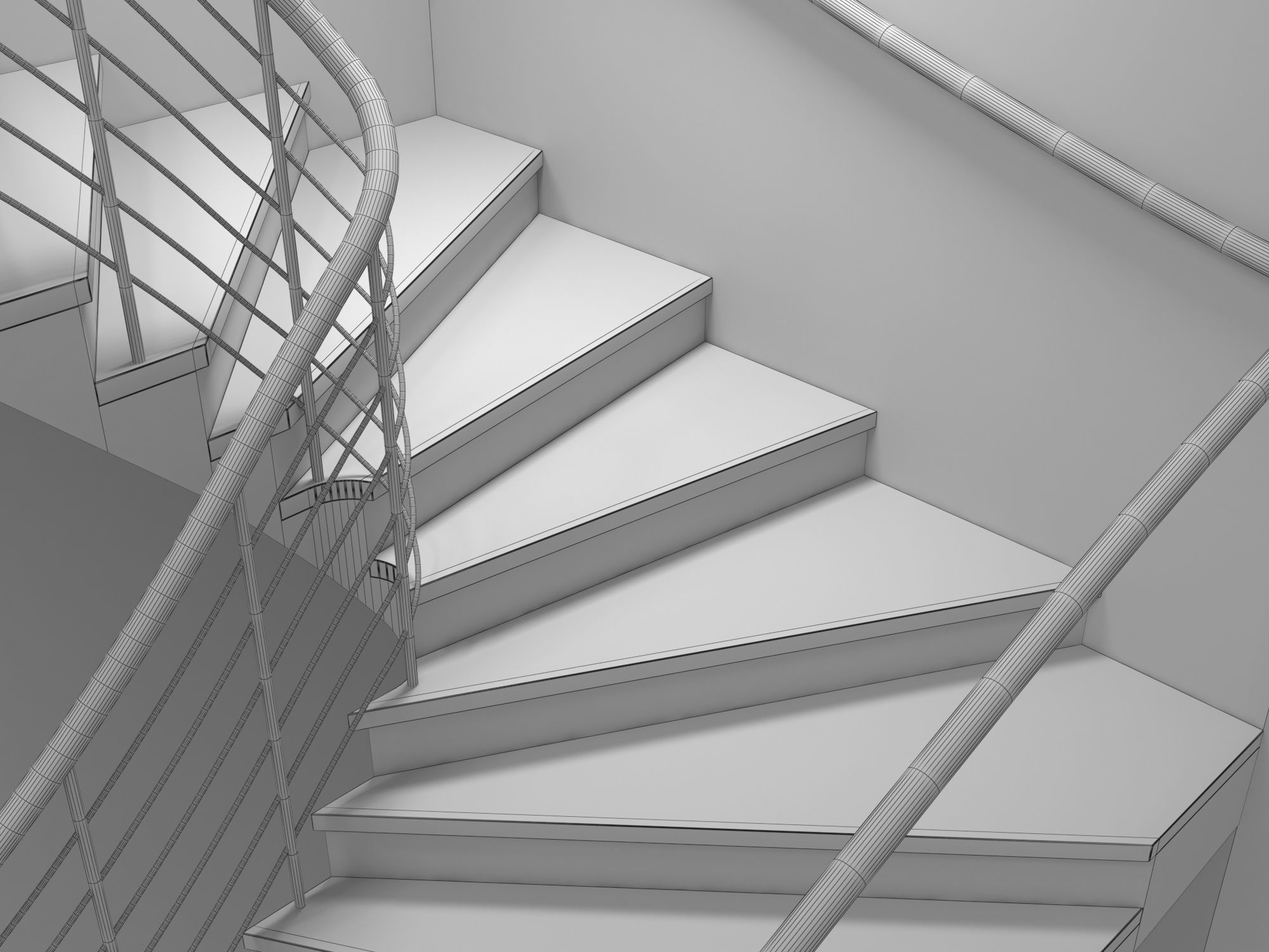 U Stair For Small Areas Low-poly 3D model_15