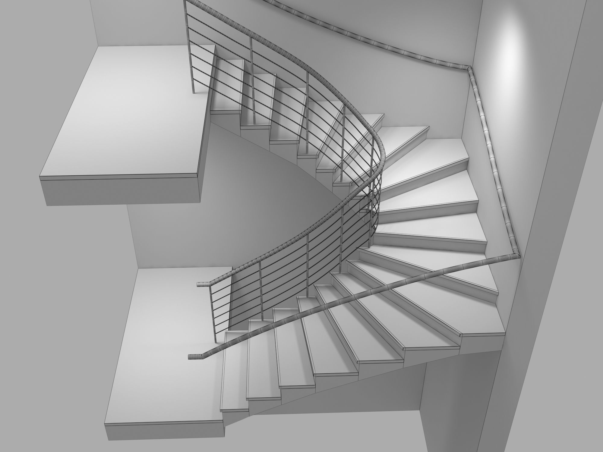 U Stair For Small Areas Low-poly 3D model_13
